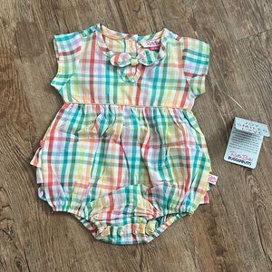 Ruffle Butts Rainbow Gingham Bow Detail Bubble Romper - size 0-3m
